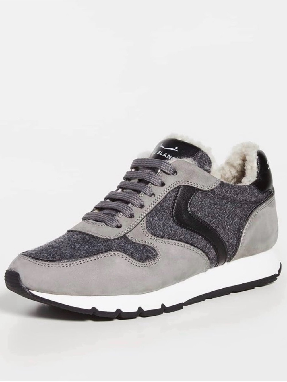 NWT VOILE BLANCHE JULIA Fur Leather and Fabric Sneakers in Grey -Anthracite